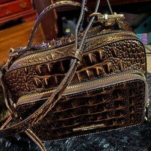 Brahmin Croc-Embossed Crossbody Bag in Chocolate/ Dark Brown
